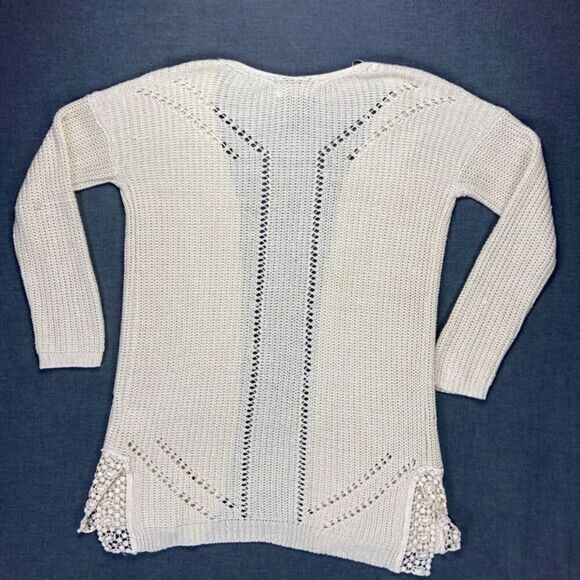 Pink Rose Knit Open Front Cardigan Ivory Sz S Long Neutral Staple Loose Bohemian - Picture 5 of 15